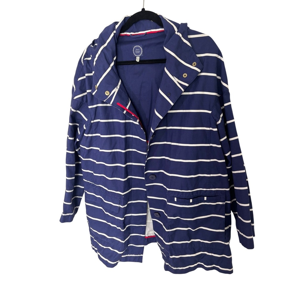 Joules Southcote Hooded Jacket Indigo Blue White Stripe Cotton Womens US 14 XXL